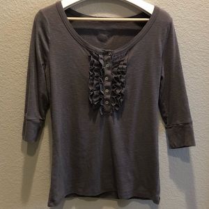 Adorable Grey Henley top with ruffle detailing